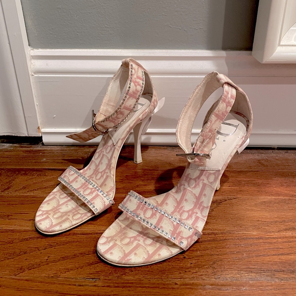 Vintage Dior monogram heels (pink / rhinestones)